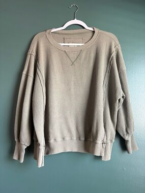 American Eagle Outfitters Olive Green Waffle Crewneck Sweater